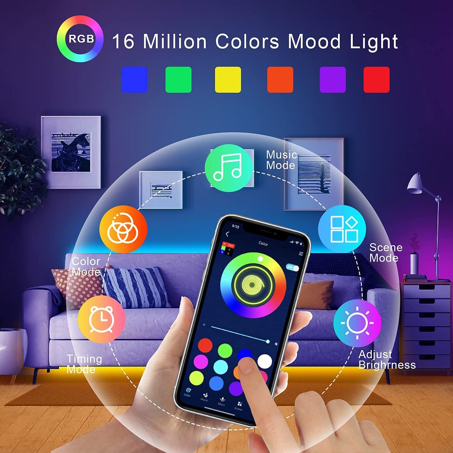 Led Lights for Room RGB 5050 Led Strip with Remote Control Color Changing RGB T image 4