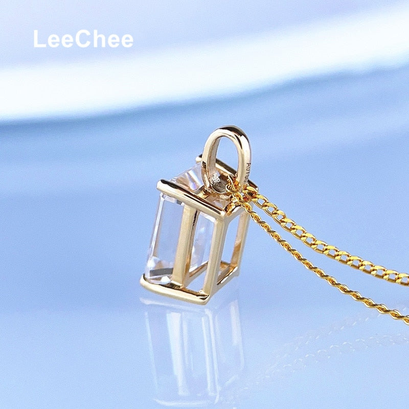 Real 18K Yellow Gold Pendant 2CT 6*8MM Emerald Cut Moissanite Necklace VVS Lab image 3