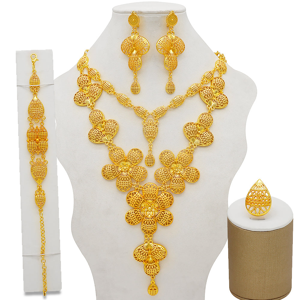 Arabic Dubai Jewelry Set for Women Earrings Ethiopian African Long Chain Gold C image 1