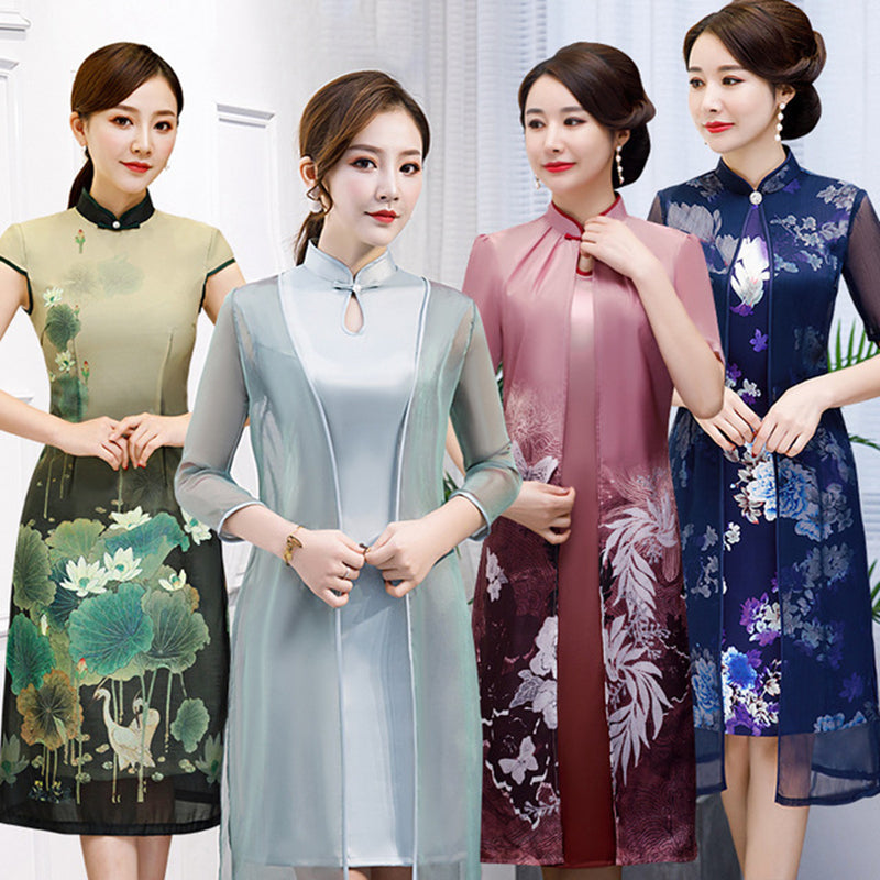 Fashion mother loose casual Ao Dai cheongsam women Chinese dress cheongsam midd image 0