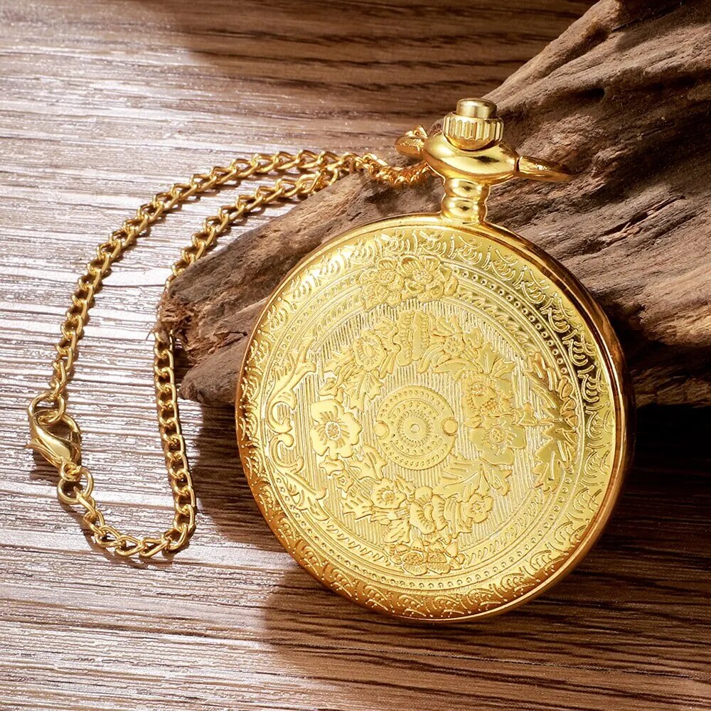 Antique Steampunk Vintage Roman Numerals Quartz Pocket Watch Gold Case Necklace image 6