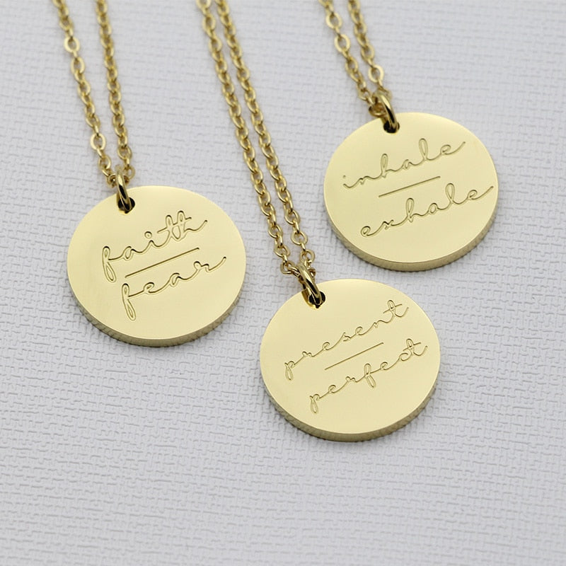 Simple Disc Pendant Necklace Stainless Steel Gold Plated Faith Over Fear image 8