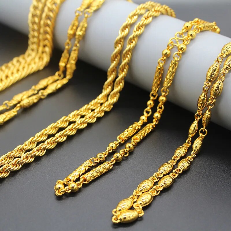 24k Gold Plated Necklace For Men Original Hiphop Bar Rap Rope Chain Africa Jewe image 8