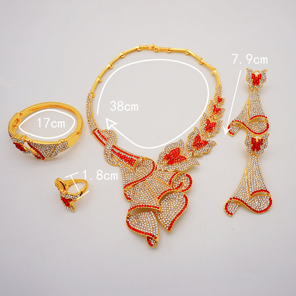 Latest Italian Dubai Gold Color Ladies Full Crystal Necklace Jewelry Set Simple image 17