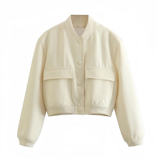 Women Fashion Bomber Jackets with Big Pockets Cropped Spring Amtumn Female Vint image 2