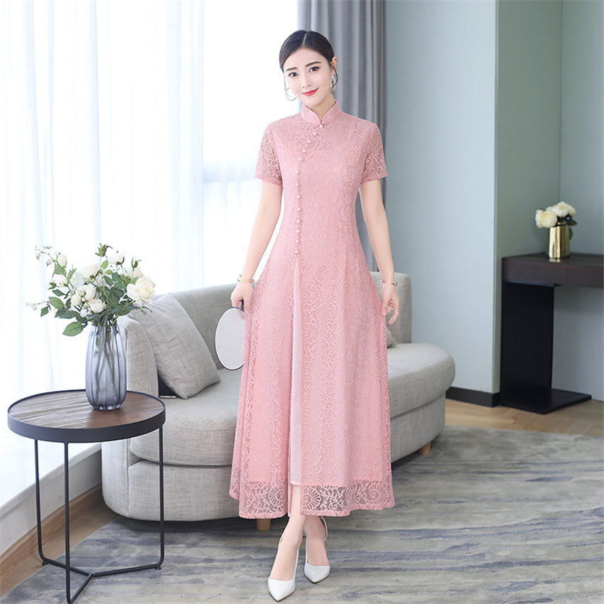 2022 News Summer Aodai Vietnam Qipao Dress for Women Traditional Clothing Lace image 7