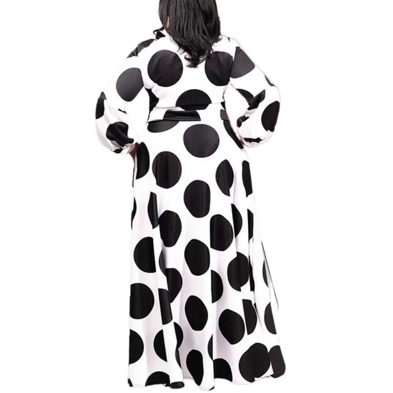 L-5XL 2023 African Women Clothing Plus Size Dresses Long Sleeve Bandage Dot Cas image 2