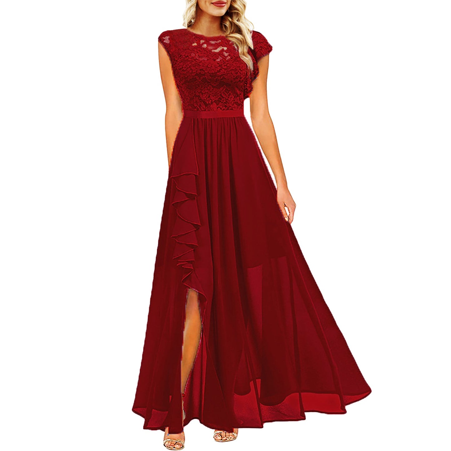 Elegant Lace Chiffon Wedding Dresses for Women Sleeveless Formal Evening Party image 6