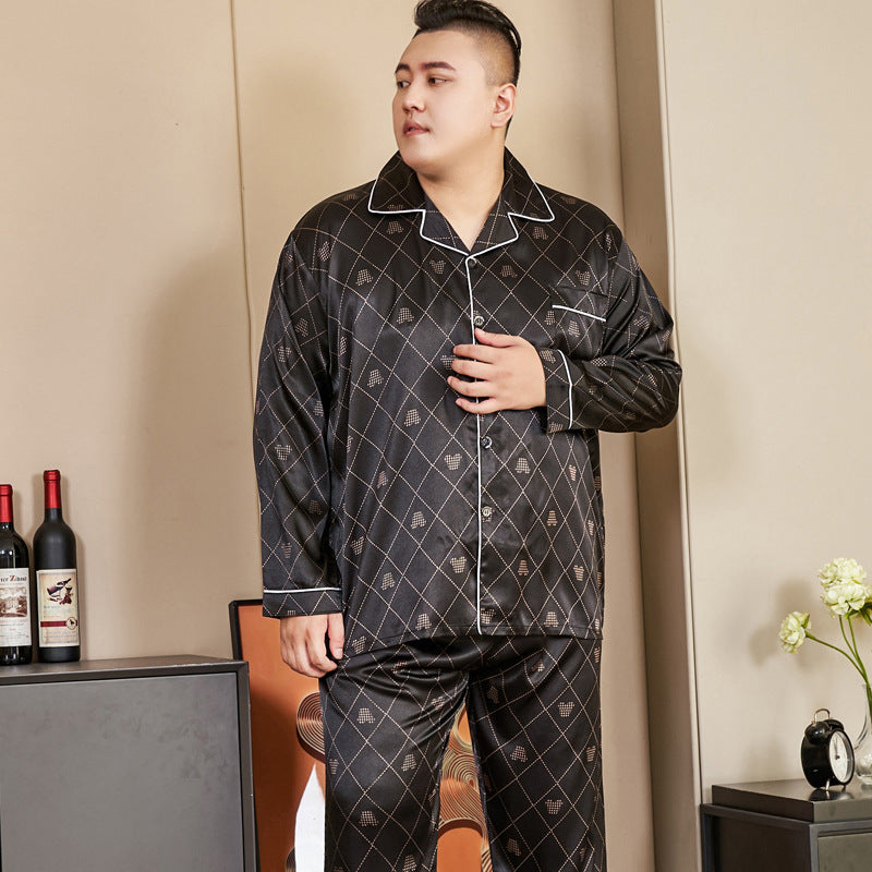 5XL Big Size Pajamas For Men 165KG Spring Summer Ice Silk Satin Cool Pajama Man image 19