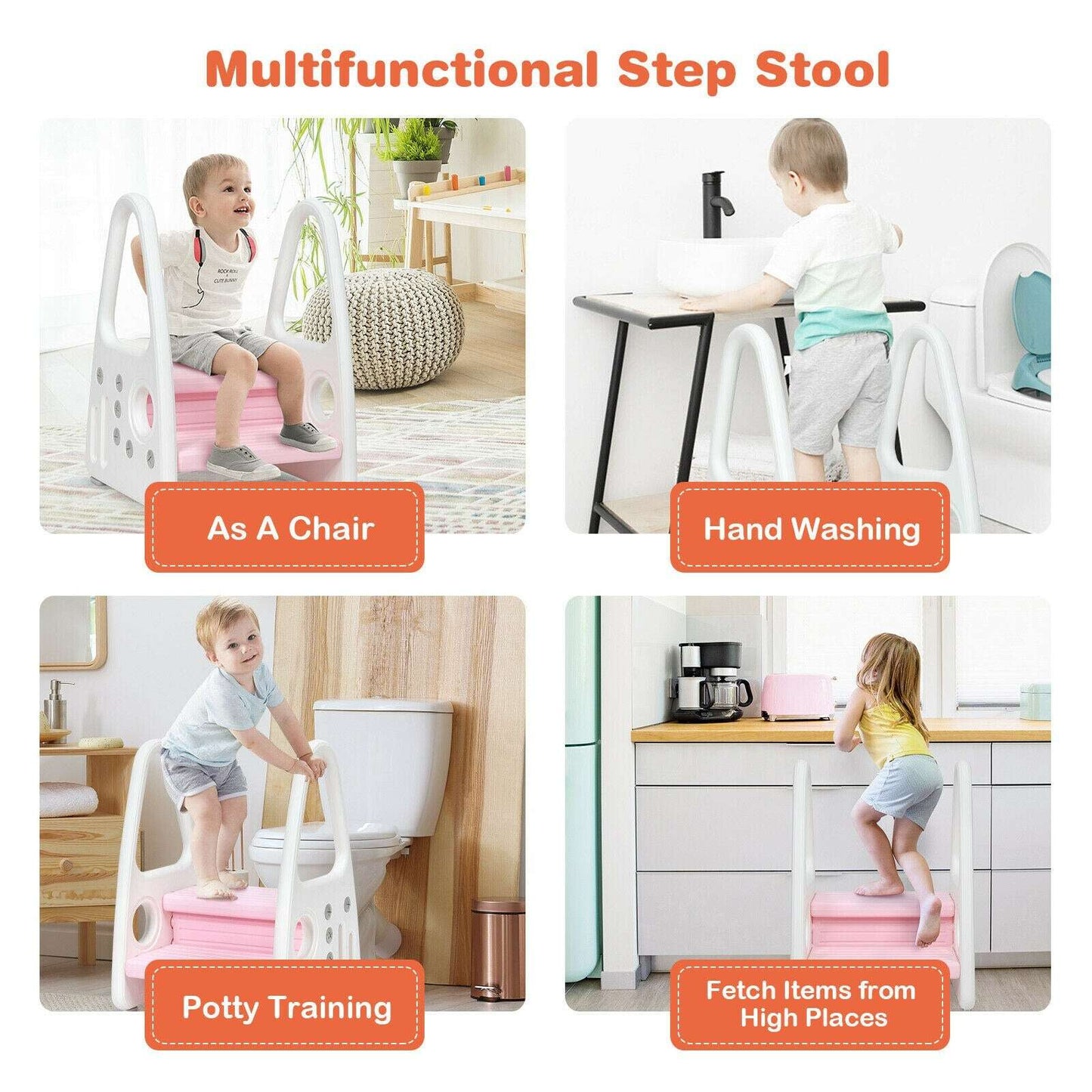 Kids Step Stool Learning Helper w/Armrest for Kitchen Toilet Potty Training image 7