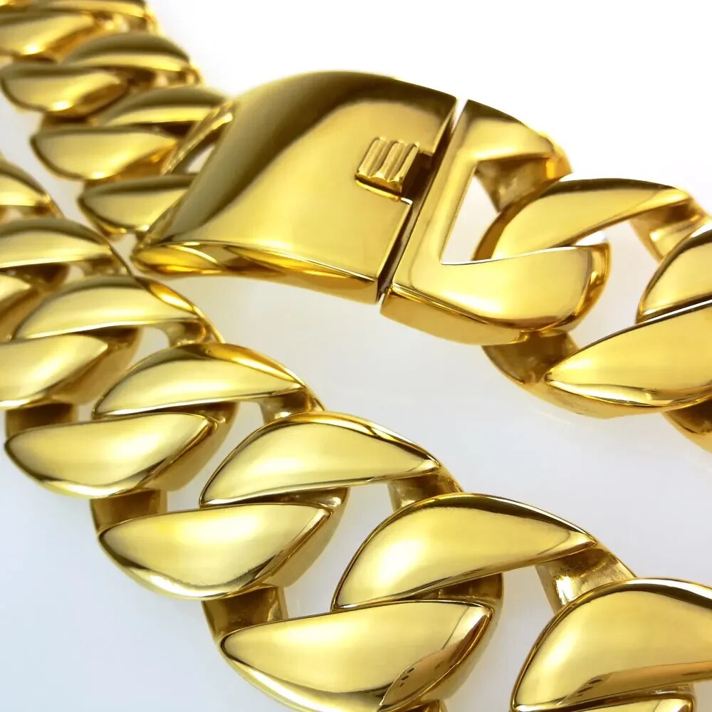 Gold Color 316L Stainless Steel All Polished 31mm Width Chain 40-55cm Necklace image 2
