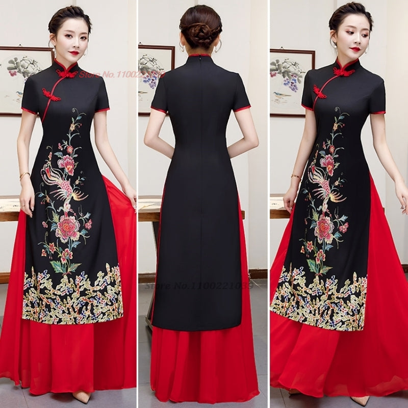 2024 vietnam traditional dress aodai improved cheongsam dress national flower p image 1
