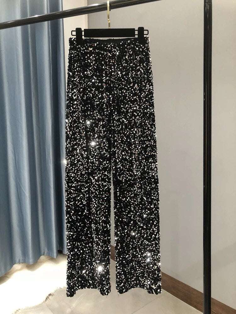 The New Women's Fashion Trendy Sparkling Gold Pants Relaxation of Tall Waist Wi image 2