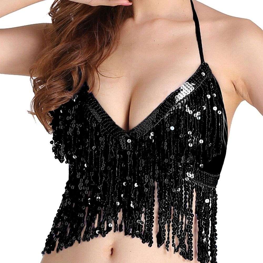 For Thailand/India/Arab Sequin Nightclub Dance Wear Halter Bra Performance Top image 0