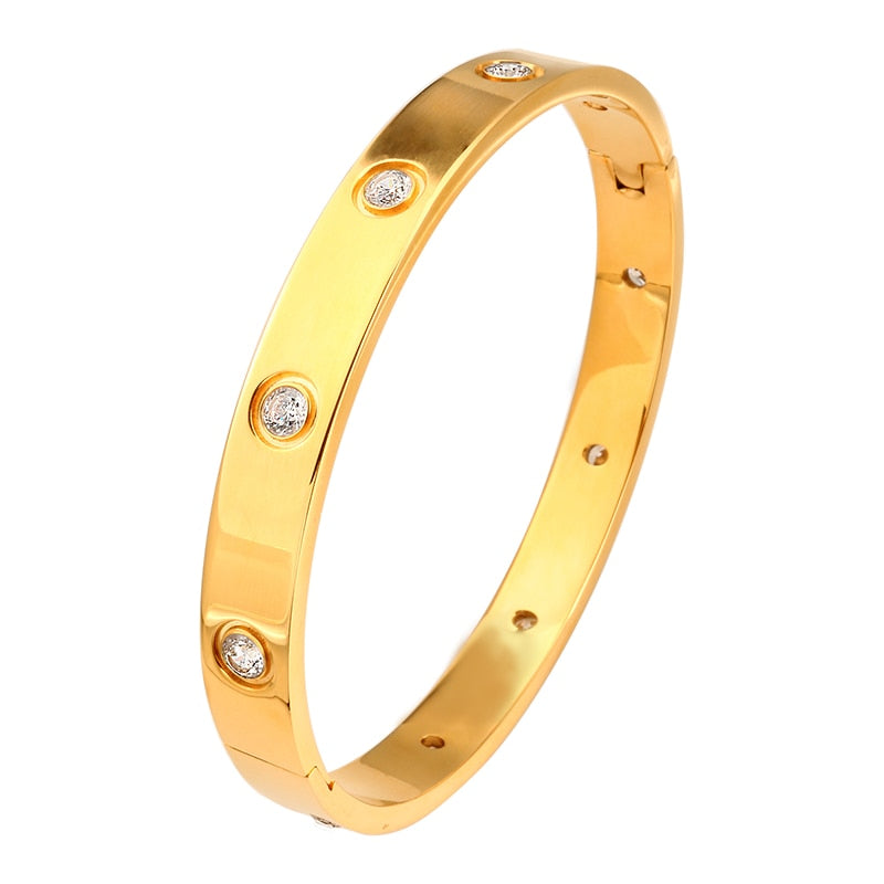 Stainless Steel Golden Color Beautiful Lovers Cubic Zirconia Bracelets Bangles image 7