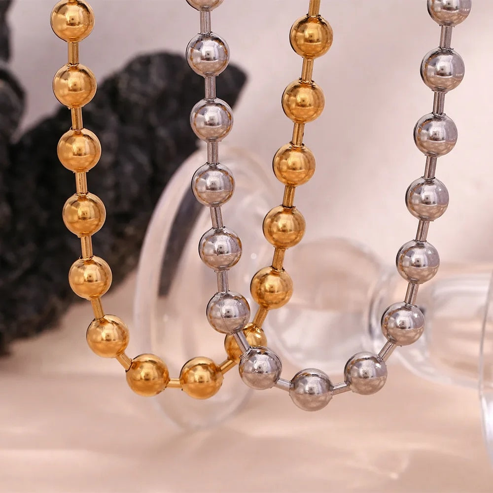 3/6/8mm Stainless Steel Ball Bead Necklaces For Women Men Gold/Silver Color Met image 8