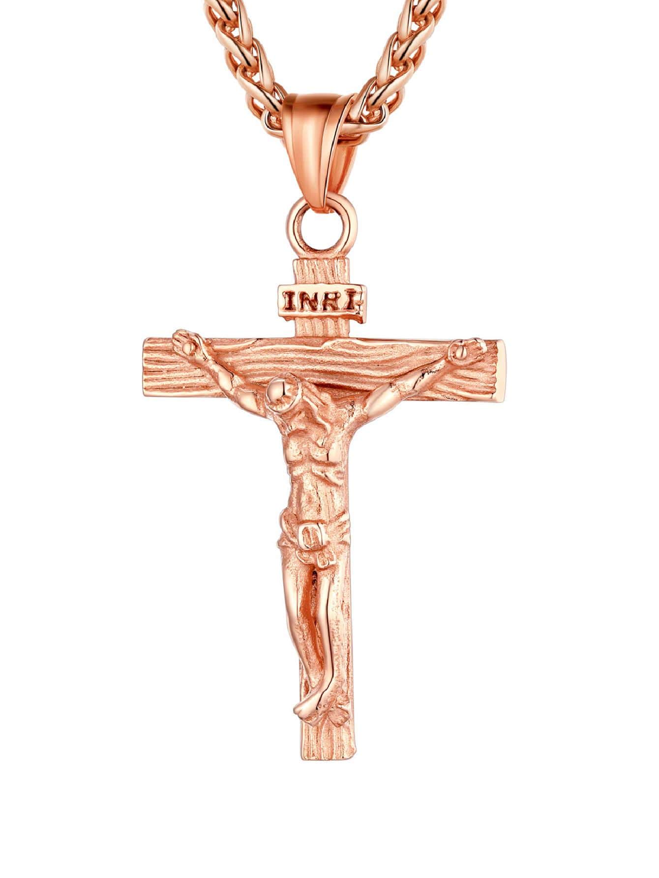 U7 Men INRI Cross Pendant Baptism Christian Jewelry Stainless Steel/Gold/Black/ image 7