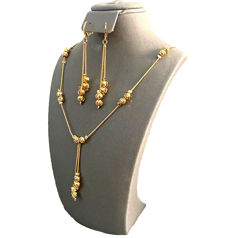 Fashion Charms Ball Sets Gold Color,Small Beads Dubai Necklace Earrings for Wom image 8