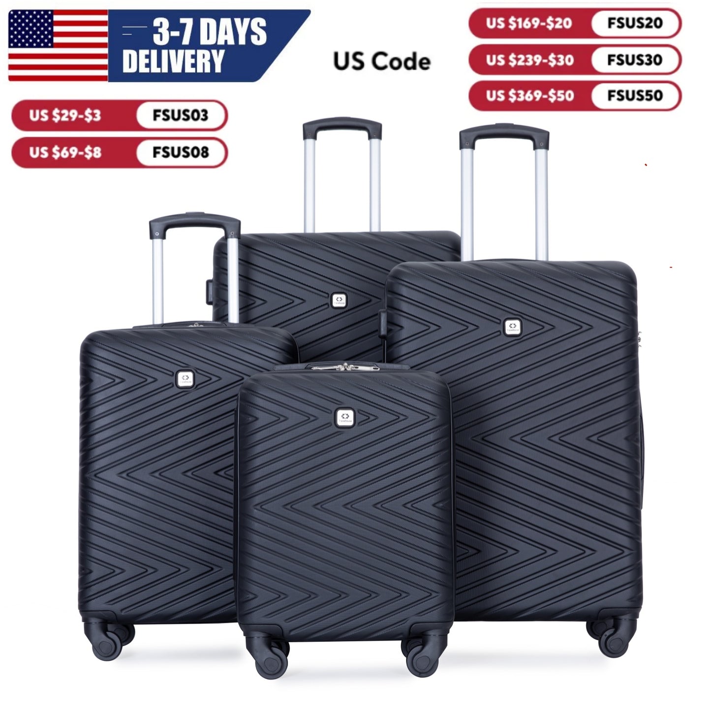 Travelhouse Luggage set 4-Piece ABS Suitcase With Spinner Wheels,24 Inch and 28 image 1