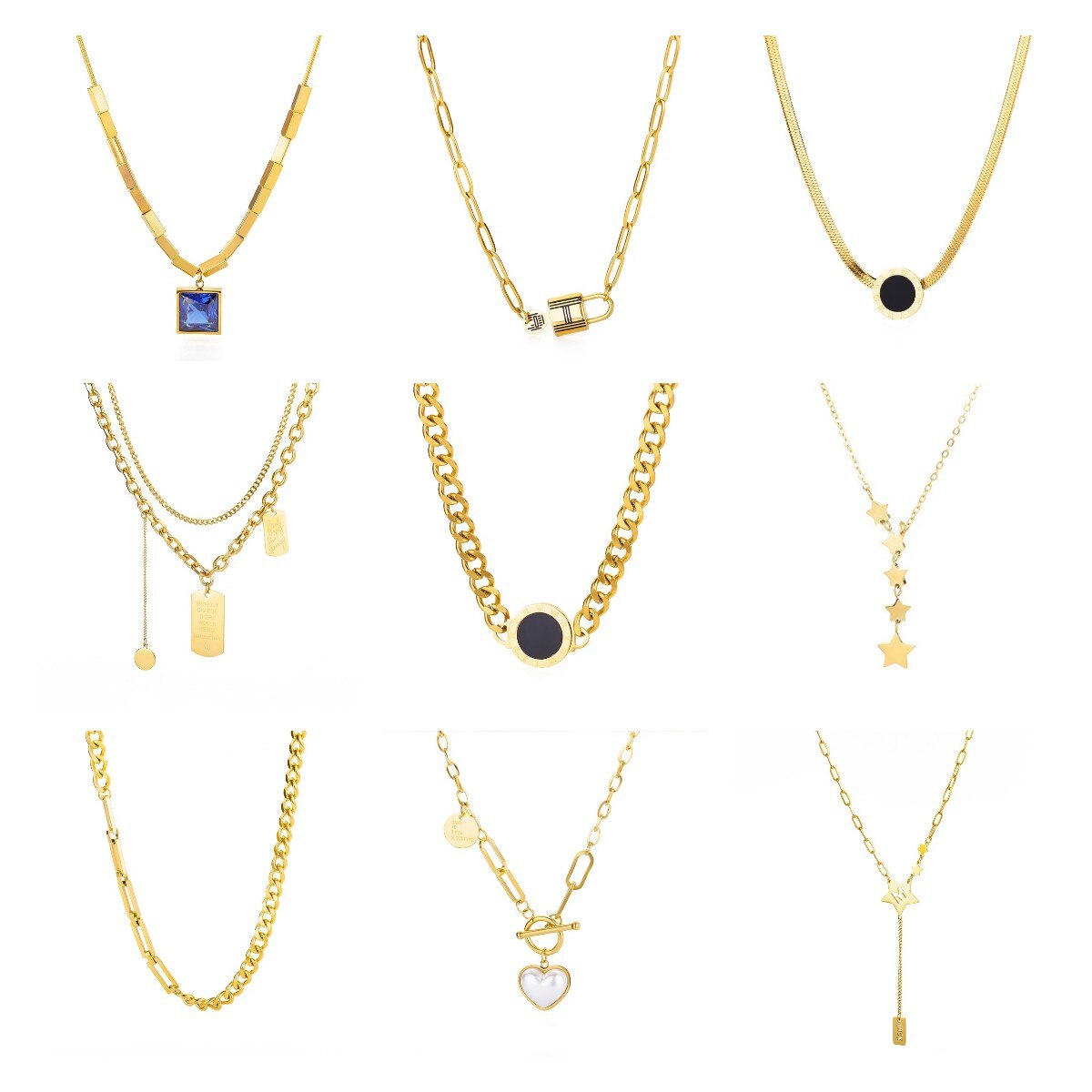 Fashion Punk Double Layer Thick Clavicle Chain Stainless Steel Gold Color image 13
