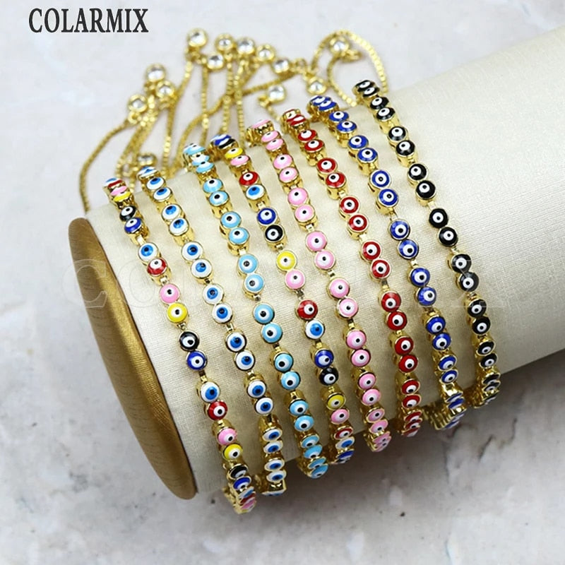 10Pcs 2022 Bracelet Enamel Colorful Eyes Braceelt Jewelry for Women Gold Plate image 1