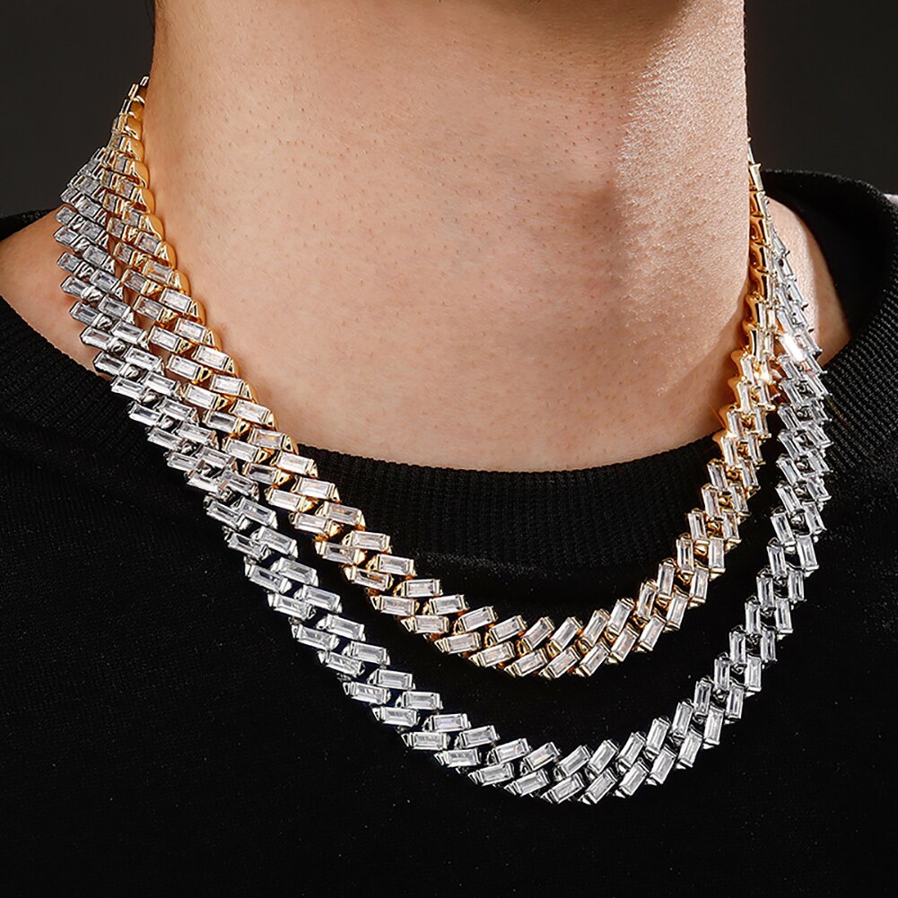 TOPGRILLZ 12MM Iced Out Baguette Channel Set Cuban Necklace in White Gold image 7