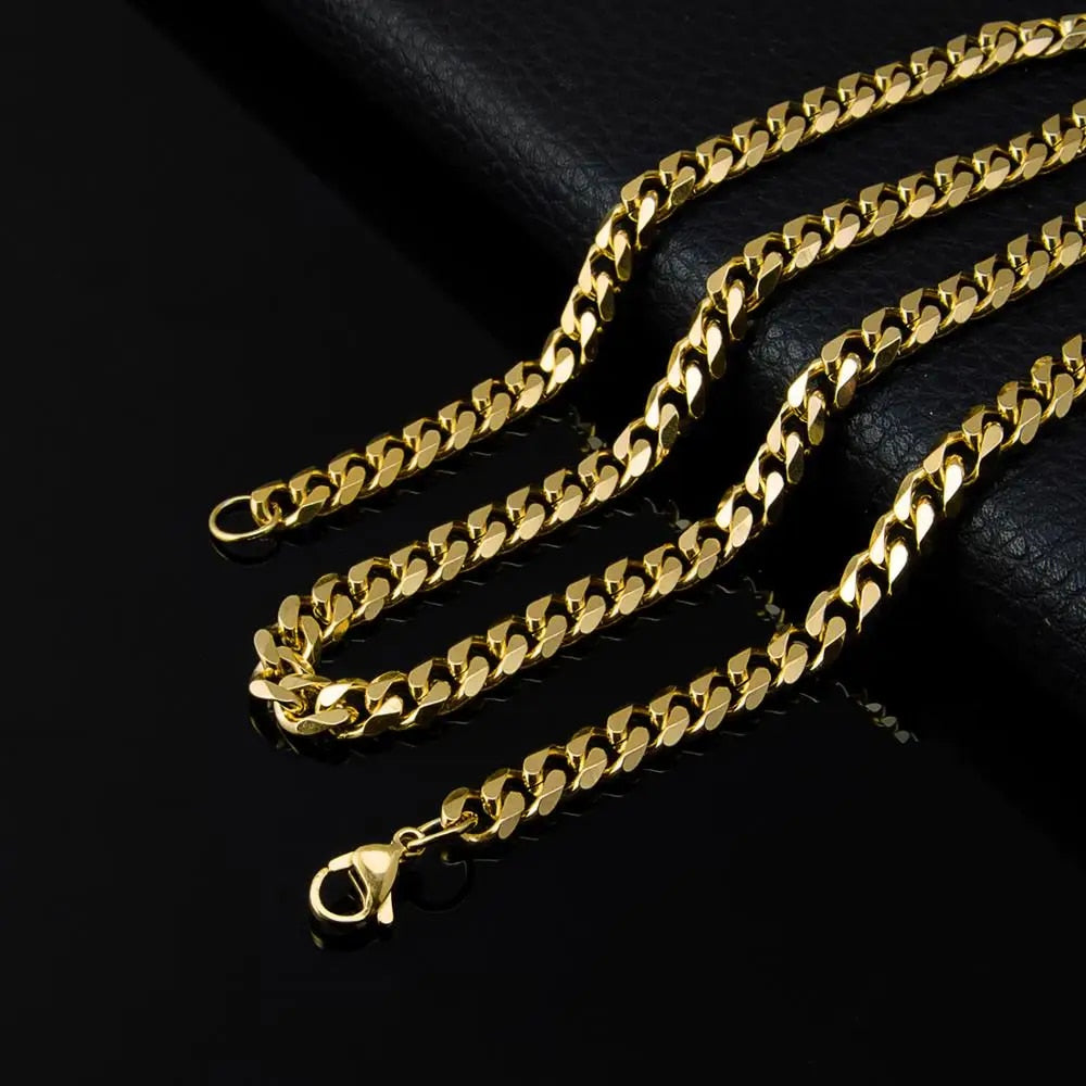 3MM5MM7MM Cuban Link Chain Stainless Steel Necklace Waterproof 18 K Gold Plated image 2
