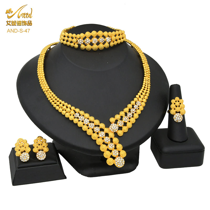 ANIID Luxury Indian Jewelry Sets for Women Party Dubai 24K Gold Color Necklace image 10