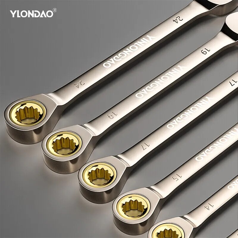 1Pc Key Wrench Flexible Golden Ratchet Wrenches Torque Universal Spanners for C image 0