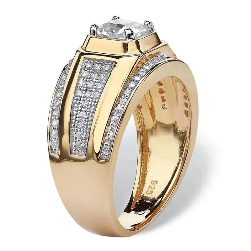 Classic Men's Ring Gold Plated Color Domineering Square Cut White Zircon Weddin image 3