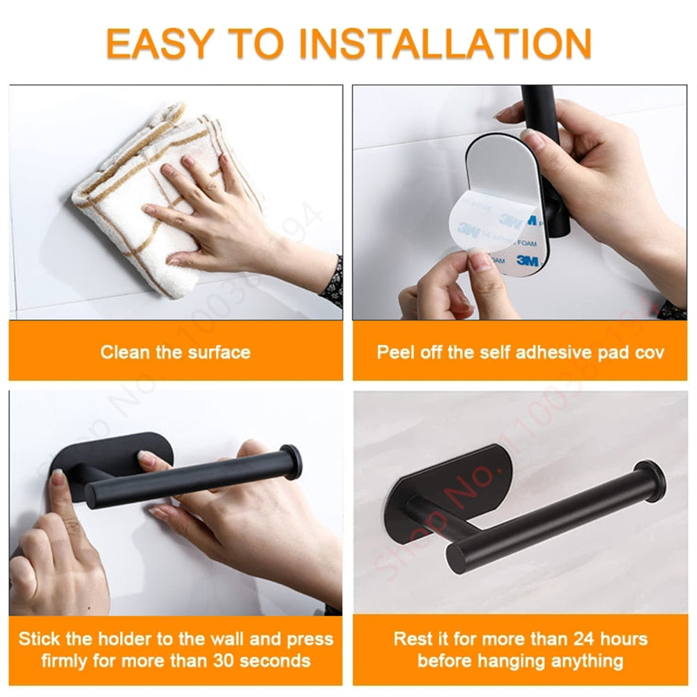 Adhesive Toilet Paper Holder Wall Mount For Bathroom Kitchen Silver Gold Black image 25