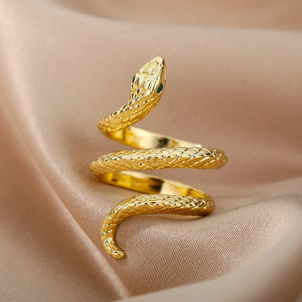 Stainless Steel Snake Rings For Women Men Gold Plated Open Adjustable Zircon Ri image 20