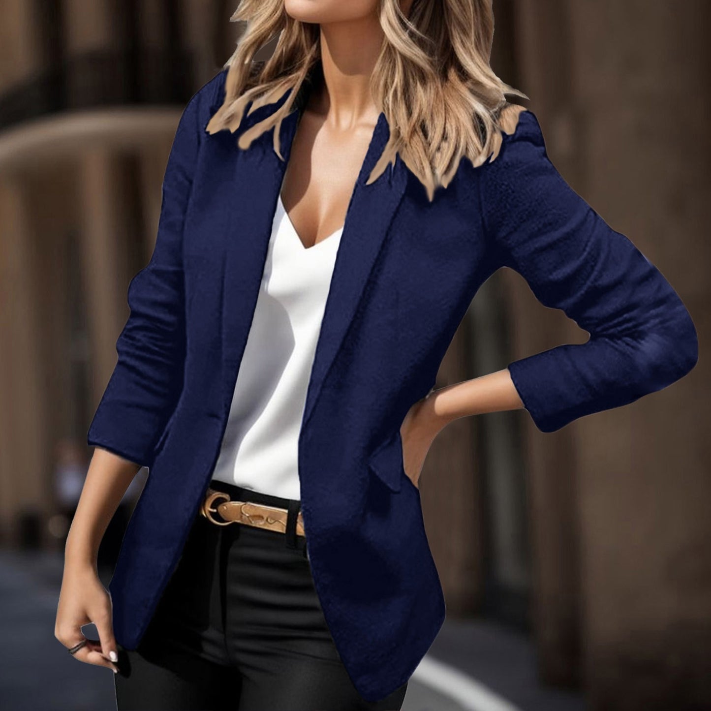 Classic Solid Color Suit Jacket for Women Formal Notch Lapel Button Down Blazer image 2