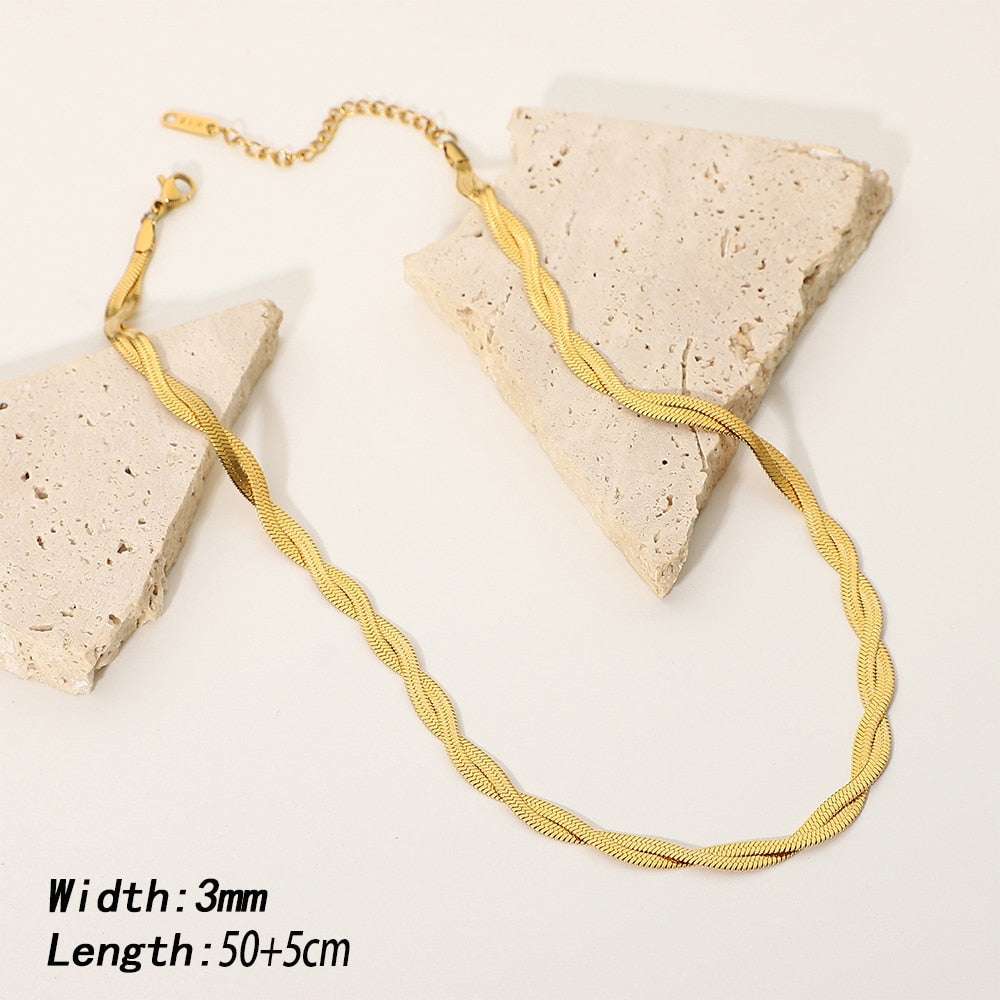 Gold Chain Necklace Bracelets Set Wholesale Stainless Steel Jewelry For Women G image 8