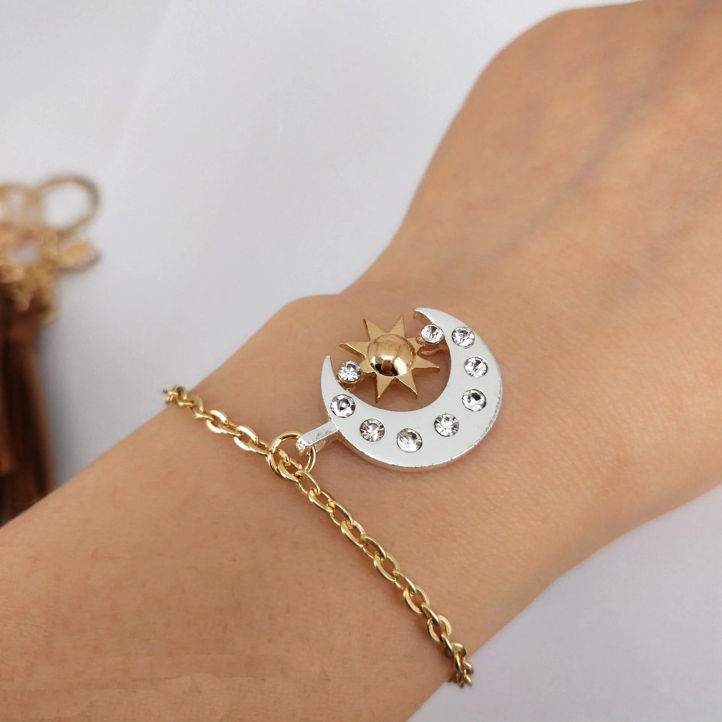 hzew new Pair Of Celestial gold Sun And silver color Moon bracelet Best Friends image 6