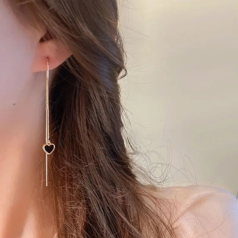 Black Heart Ear Line Long Hanging Earrings for Women Gold Color Ear Wire Pierci image 13