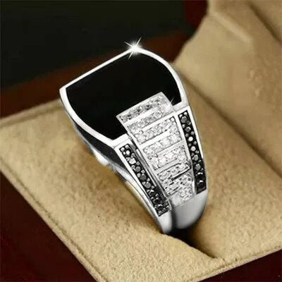 Classic Men's Ring Fashion Metal Gold Color Inlaid Black Stone Zircon Punk Ring image 1
