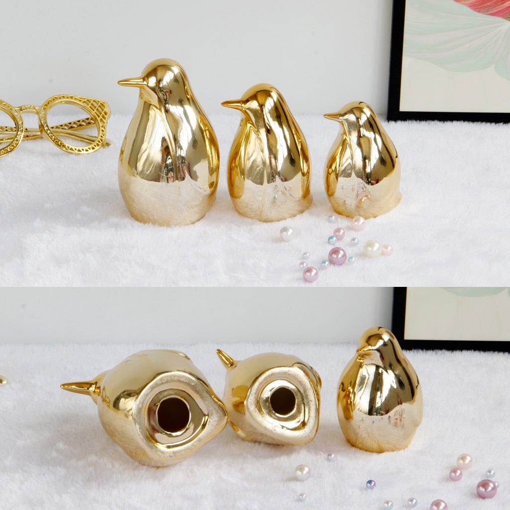Gold Ceramic Penguin Fake Animal Statue - Funny Sculpture Ornaments Décor - Ind image 5