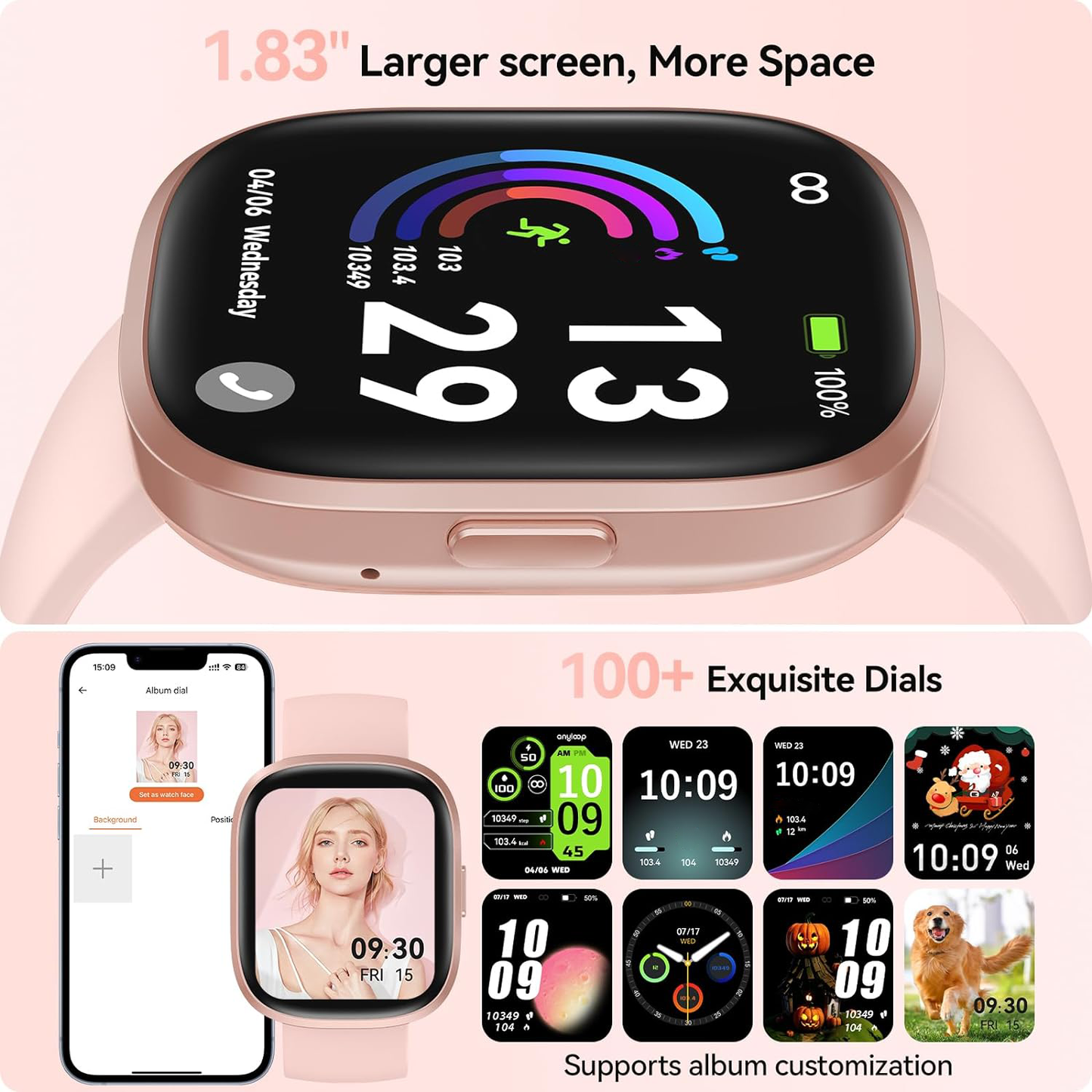 Smart Watch(Answer/Make Call), 1.83" HD Smart Watches for Men Women fitness Tra image 5