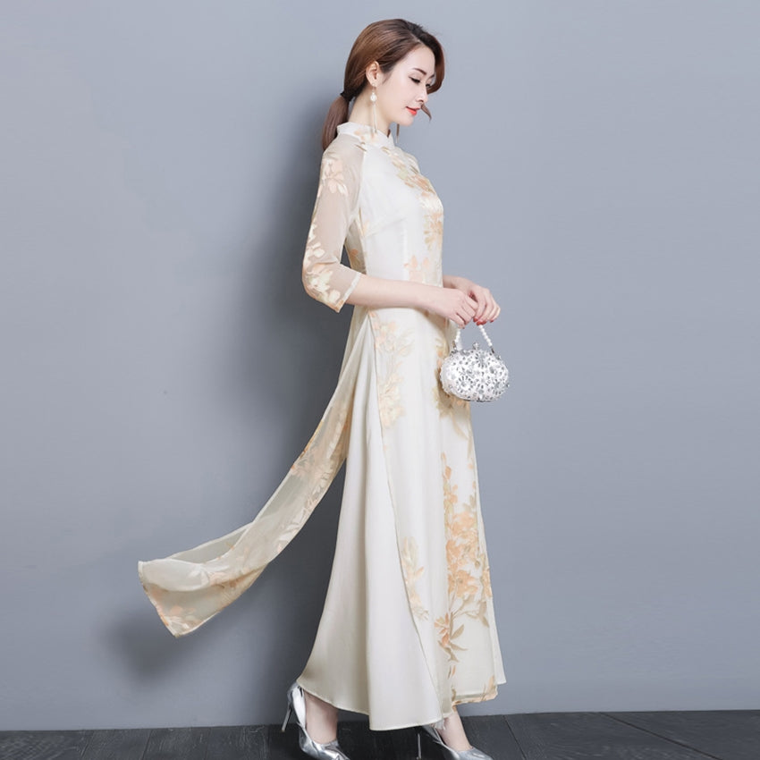 Vietnam Dress for Women Ao Dai 2022 Spring Summer New Floral Elegant Cheongsam image 4