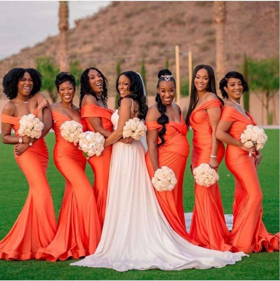 Vintage Mermaid Bridesmaid Dresses for Wedding Slim South African Off the Should image 0