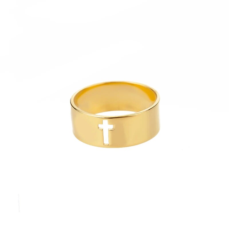 Jesus Cross Rings For Women Men Metal Golden Wide Large Adjustable Ring Vintage image 9