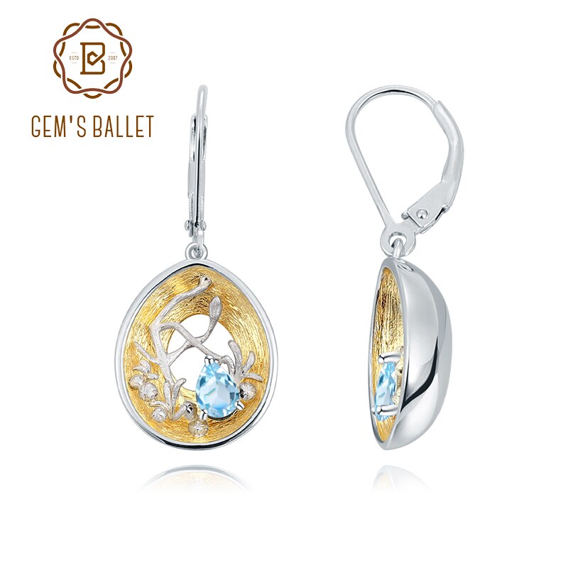 GEM'S BALLET 18k gold over 925 silver two tone Handmade Branch bud Natural Swis image 2