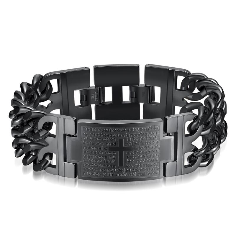 Stainless Steel Jewelry Set Gold Color Cross Cuban Chain Bracelet for Men Jesus image 3