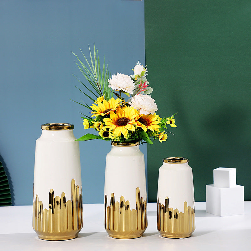 Decorative Hydroponic Flower Arrangement, Electric Gold-Plated Green Ceramic Va image 8