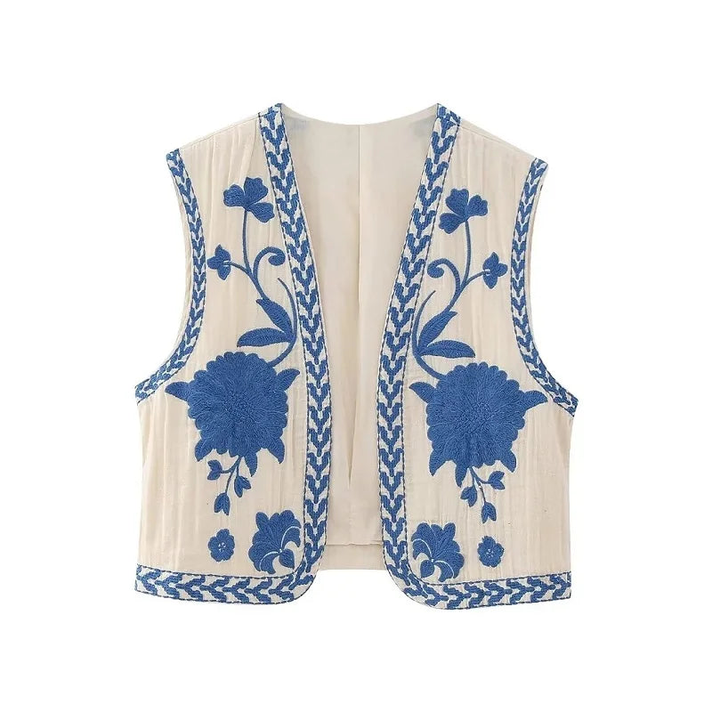 TRAF 2024 Woman Sleeveless Embroidered Vest for Women Fashion Floral Embroidere image 1