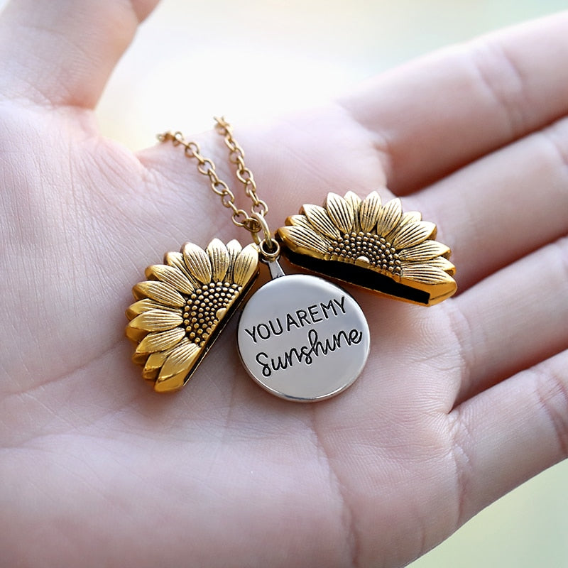 You Are My Sunshine Necklaces For Women Men Lover Gold Color Sunflower image 4