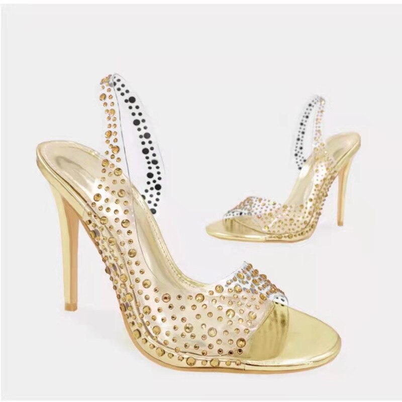 Golden Silver Rhinestone PVC Transparent Women Sandals Pumps Shoes image 0