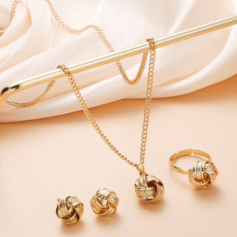 Gold-Color Ball Shape Jewelry Sets Copper Trendy Fashion Style Adjustable Chain image 4