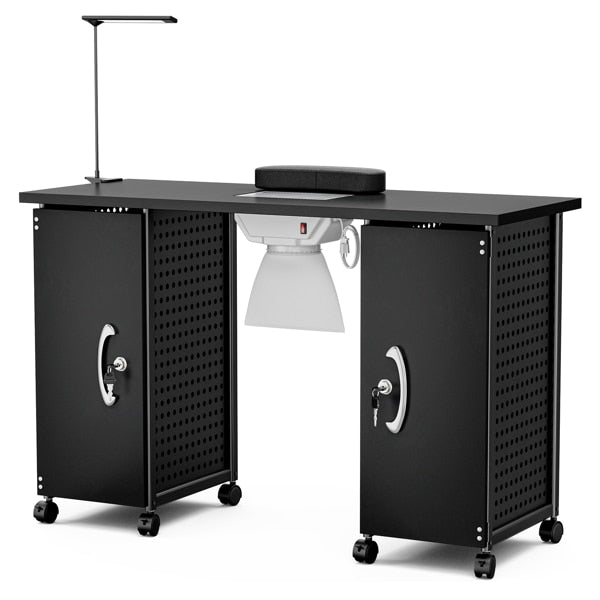 Nail Desk Nail Table Workstation with Led Light,Removable Drawers,Lockable Whee image 0